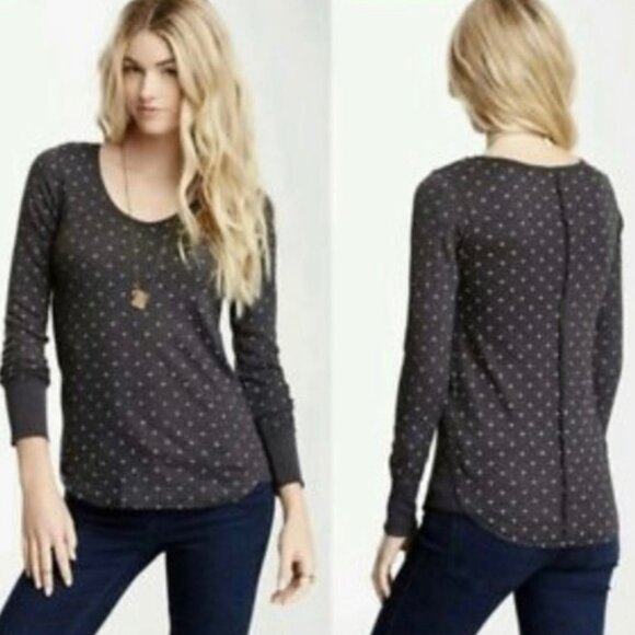 Free People‎ Printed Thermal Desperate Polka Dot Waffle Knit Size Small Bohemian - Picture 2 of 14
